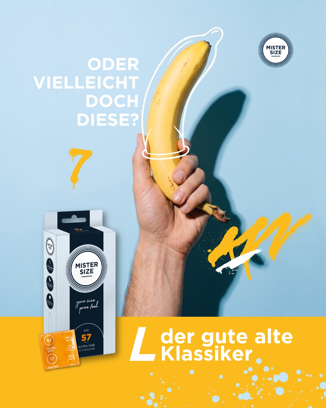 Mister Size fit-metaphor still using a banana to signal the L size.
