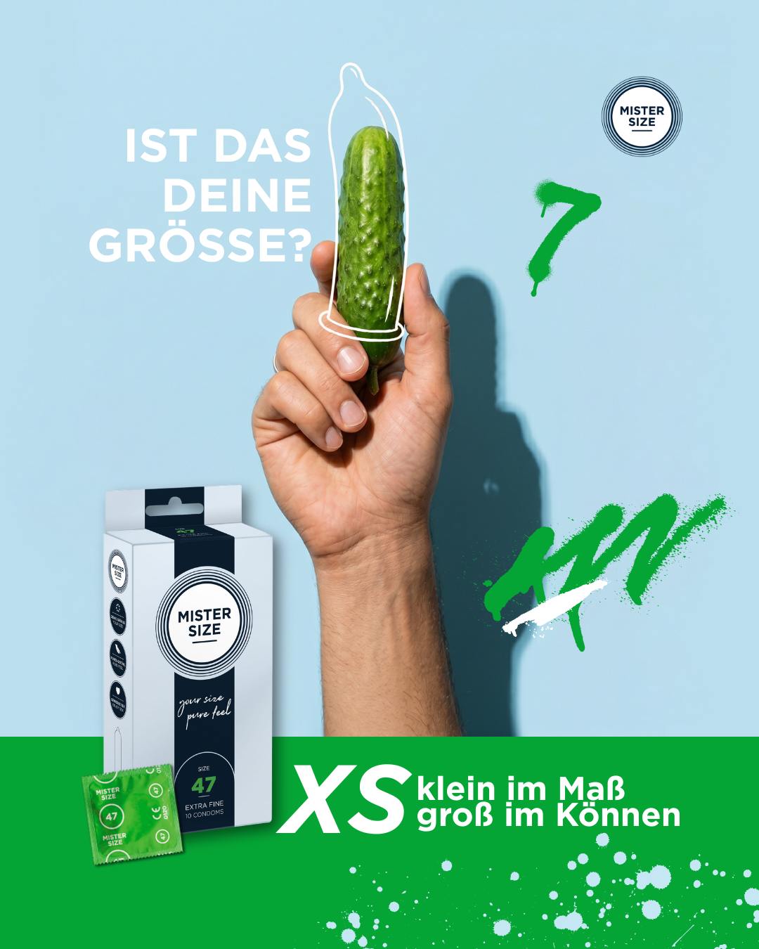Mister Size fit-metaphor still using a small cucumber to signal the XS size.